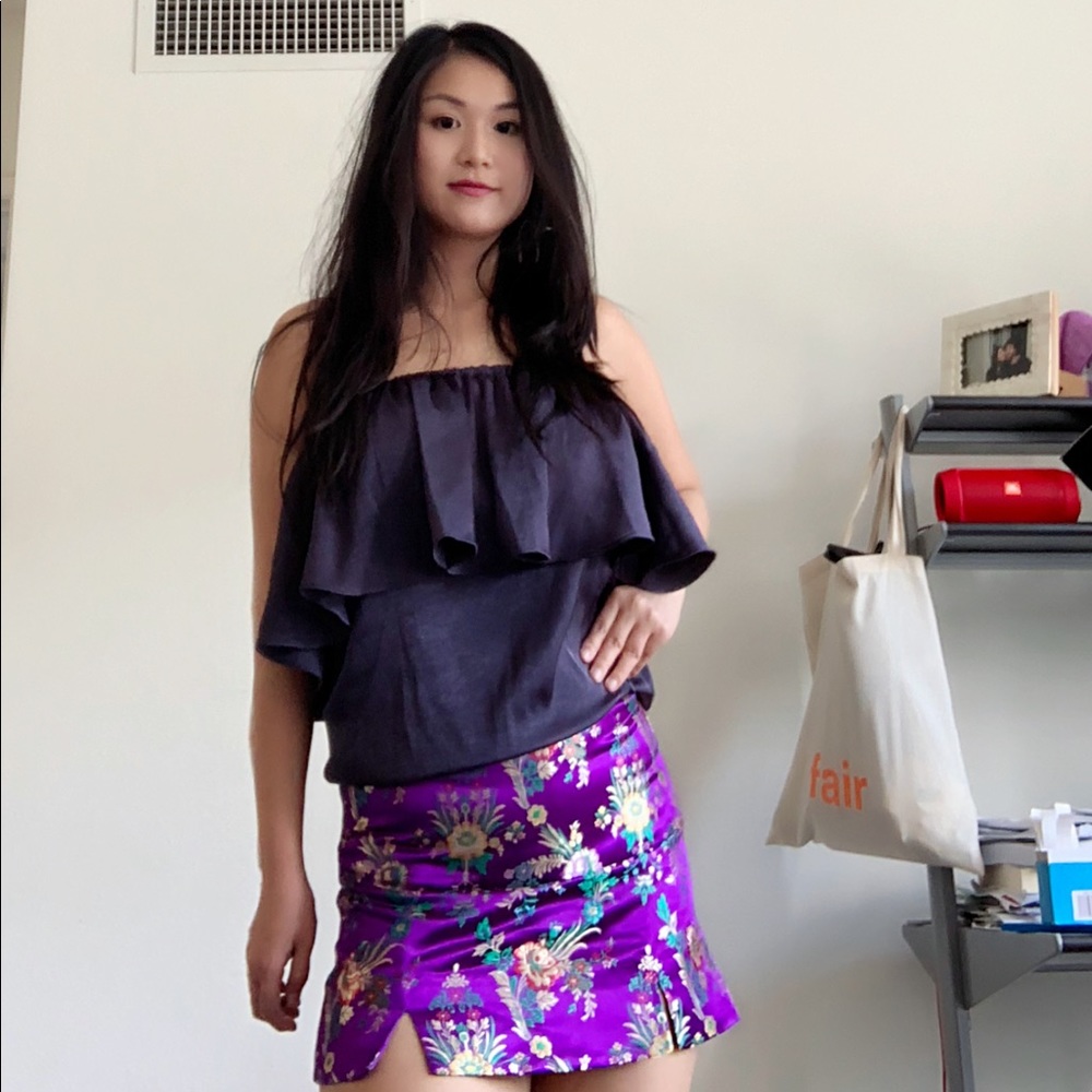Metallic grey off shoulder two way top